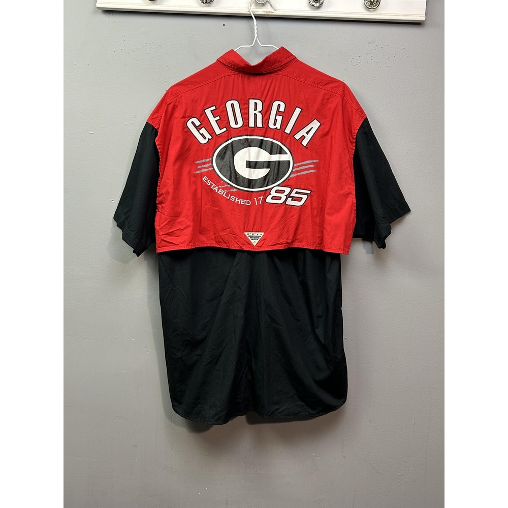 Columbia PFG Fishing Shirt Mens Medium Black Red Georgia Bulldogs‎ Short Sleeve